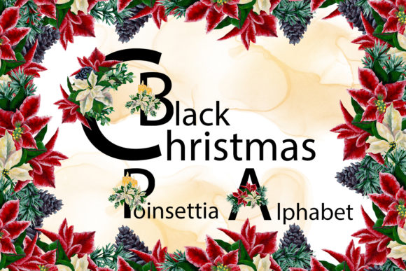 Black Christmas Poinsettia Alphabet for Crafting and Design