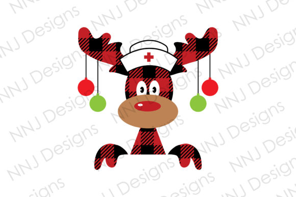 Buffalo Plaid Moose Nurse Life Christmas Illustrations