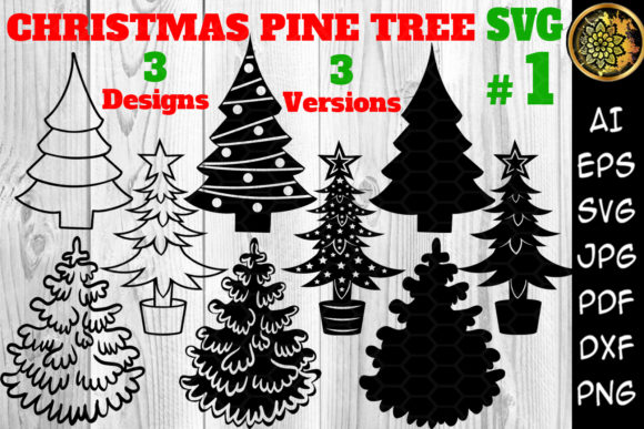 Christmas 3 Designs Pine Tree Set 1 Illustrations