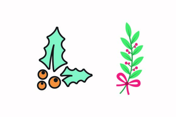 Christmas Decorated Holly Berries Vector Illustrations