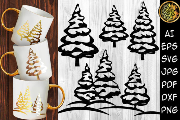 Christmas Pine Tree Clipart Set 3 Illustrations