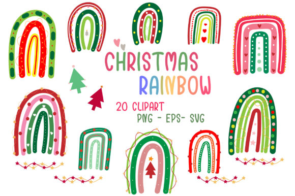 Christmas Rainbow Clip Art for Blog and Web Design