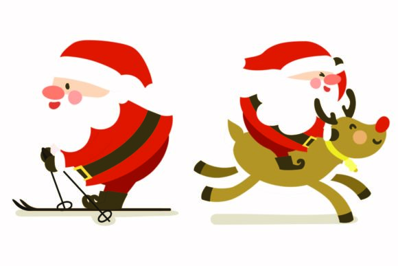 Christmas Santa Scooter Deer Vectors for Editorial and Web Design