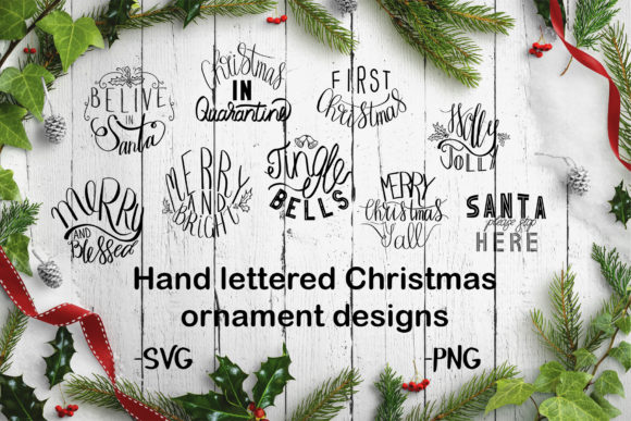 Hand Lettered Christmas Ornament Designs for Editorial & Web Use